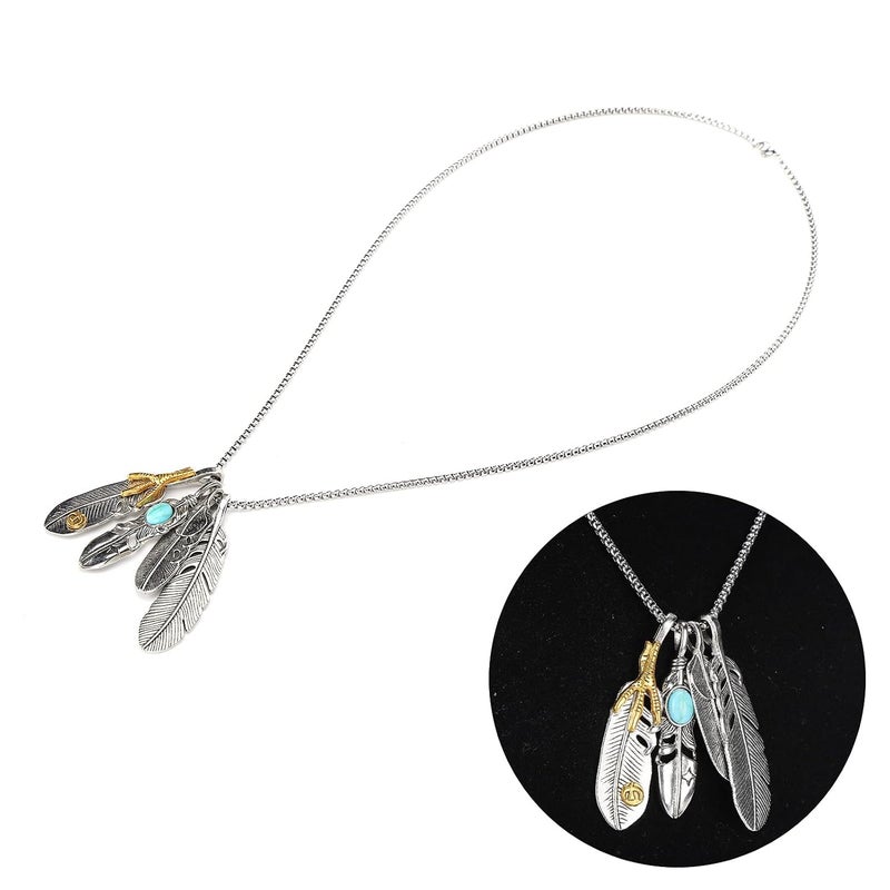 woobles Hip Hop Necklace, Titanium Steel Necklace in Punk Hip Hop Style Feather Pendant Men Women Necklace Jewelry for Boys Necklace Unisex Fashionable Necklaces Jewelry - Image 3